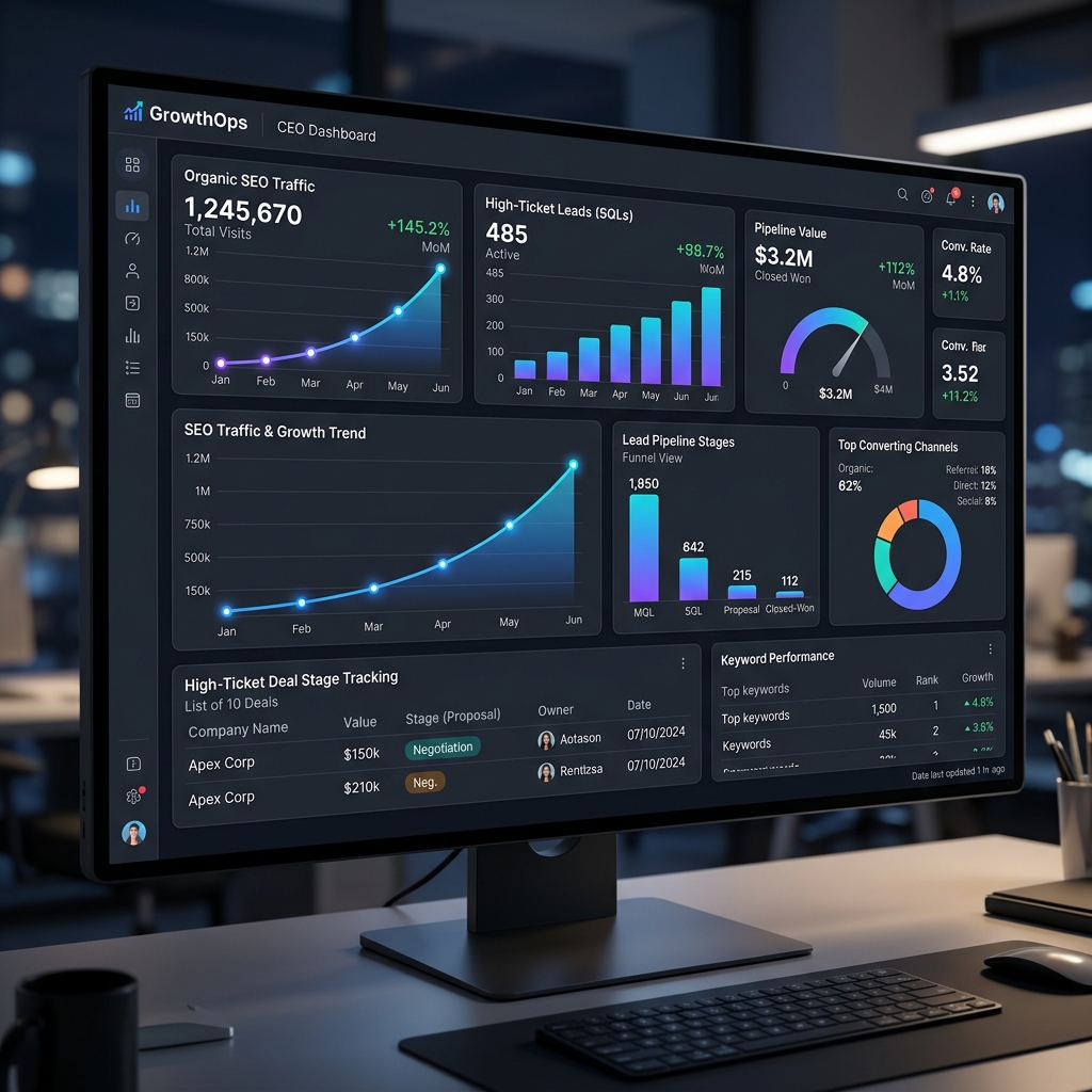 Dashboard SEO B2B SaaS con traffico