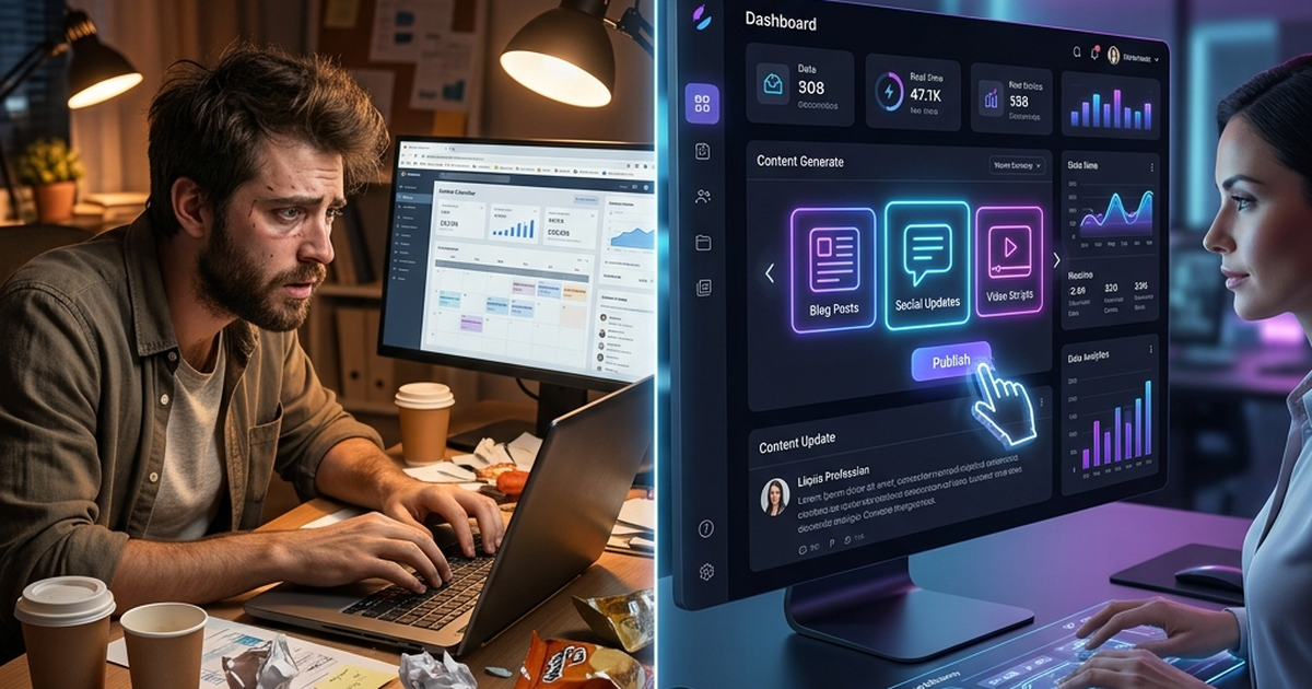 AI Dashboard generating mass content replacing freelancers