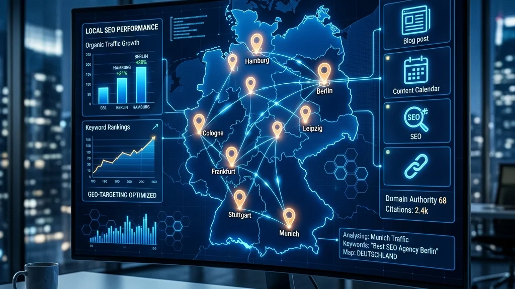 Carte numérique avec épingles SEO local brillantes